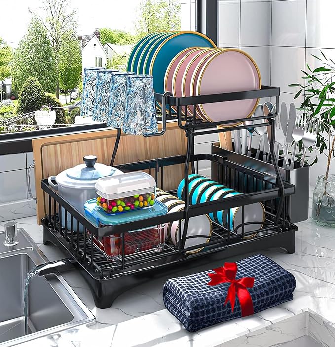 Godboat Dish Drying Rack, 2-Tier Dish Rack by Godboat