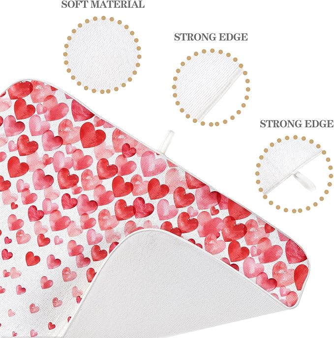 Valentines Dish Drying Mat 18x24 Inch Watercolor Red Pink Love Hearts Drying - Image 3