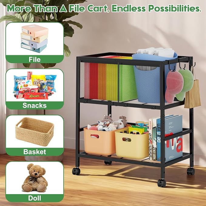 Rolling File Cart for Letter Size, Metal Hanging File Organizer - Image 9