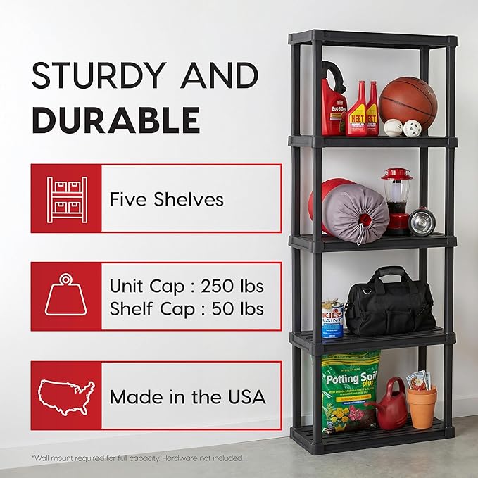 IRIS USA 5-Shelf Light Duty Plastic Storage Shelves, 250lb Capacity, Medium - Image 3