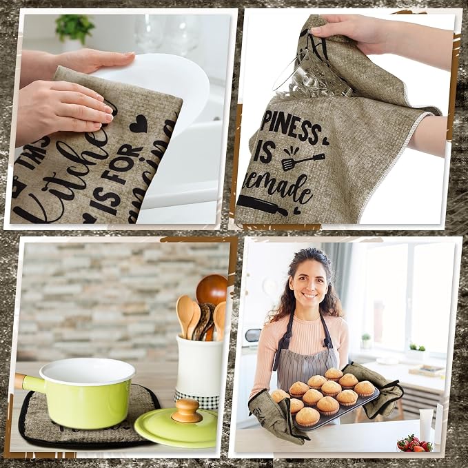 Leinuosen 8 Pcs Kitchen Towels and Oven Mitts Sets Pot Holders Dishcloths Set - Image 7