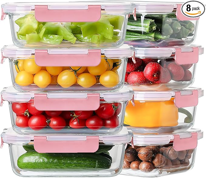 8 Pack 36oz Large Glass Meal Prep Containers by HOMBERKING