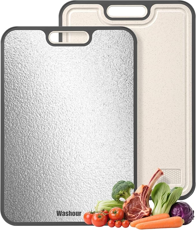 Stainless Steel Cutting Boards for Kitchen, Non Toxic 2-in-1 Cutting Board by Washour