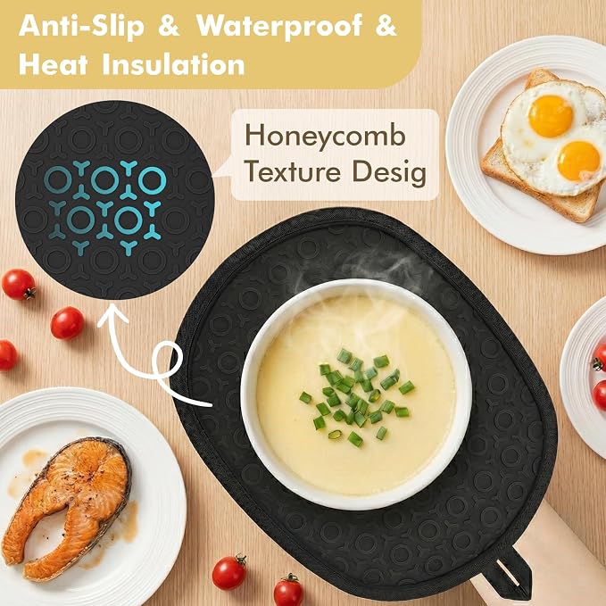 2Pack Heat-Resistant Silicone Pot Holders & Oven Mitts Set, Kitchen Hot Pads - Image 4