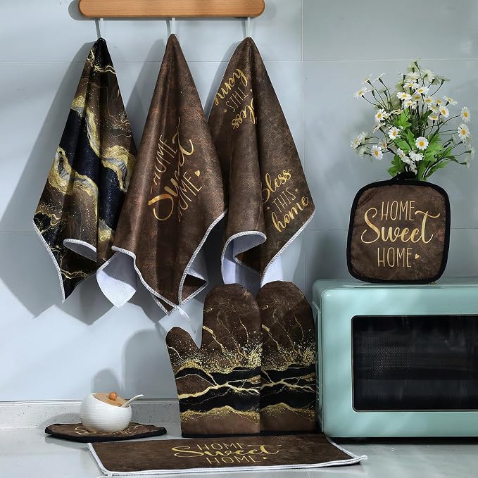 Leinuosen 8 Pcs Kitchen Towels and Dishcloths Sets Oven Mitts and Pot Holders - Image 4