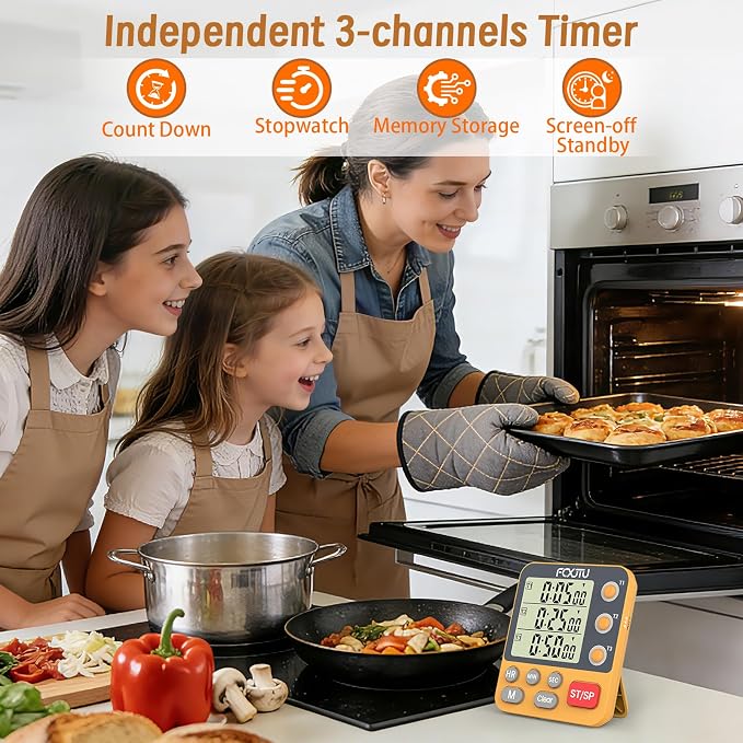 Digital Dual Triple Kitchen Timer, 3-Channel Magnetic Countdown Timer - Image 2