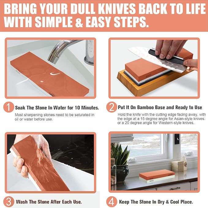 HMPLL Knife Sharpening Stone Set, Professional Whetstone 4 Side Grit 400/1000 - Image 3