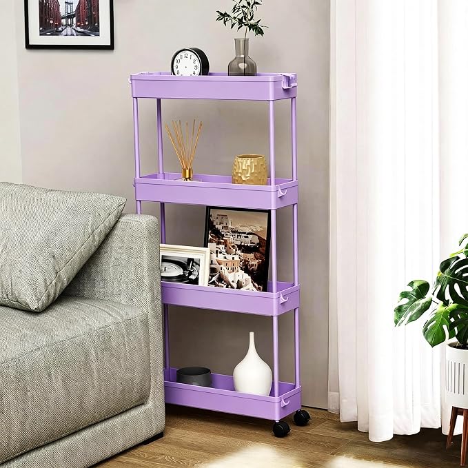 SPACELEAD 2-piece Set Slim Storage Cart 3 Tier, Bathroom Organizer Rolling - Image 7
