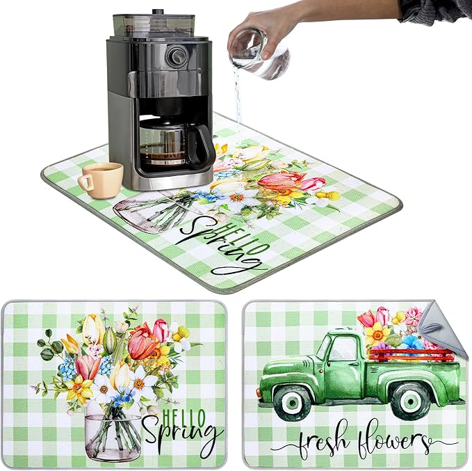 SiliFine 2 Pcs Dish Drying Mat for Kitchen, Spring Floral Absorbent Microfiber - Image 8