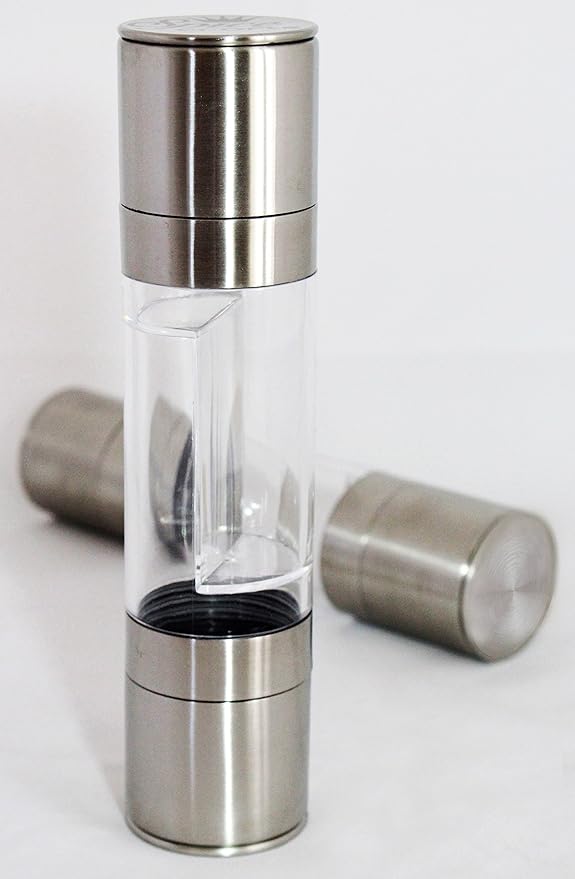 All-in-One Salt and Pepper Grinder Set, 2-in-1 Dual Mill Combo, Stainless Steel - Image 4