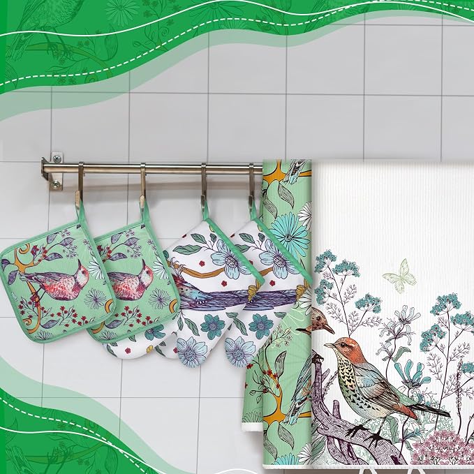 Leinuosen 6 Bird Flower Kitchen Towels Kitchen Decor and Accessories Set Floral - Image 4