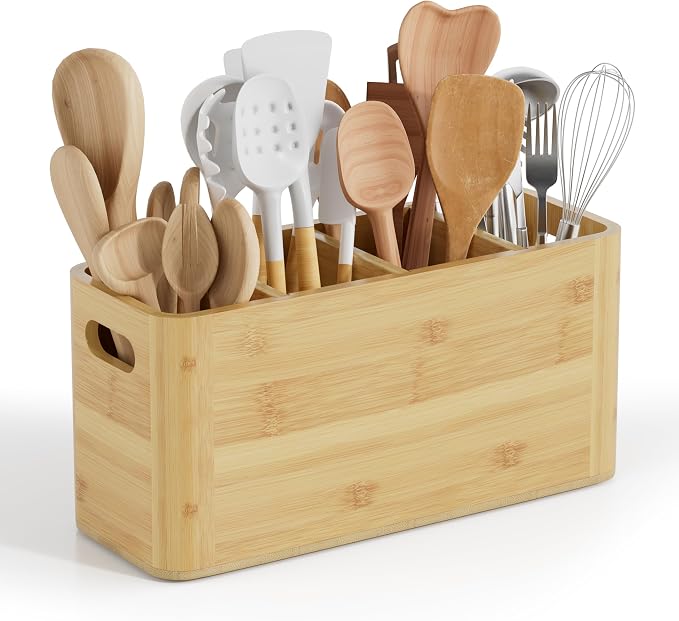 Bamboo Utensil Holder for Kitchen Counter, Extra Large Utensil Organizer for by Segtenant