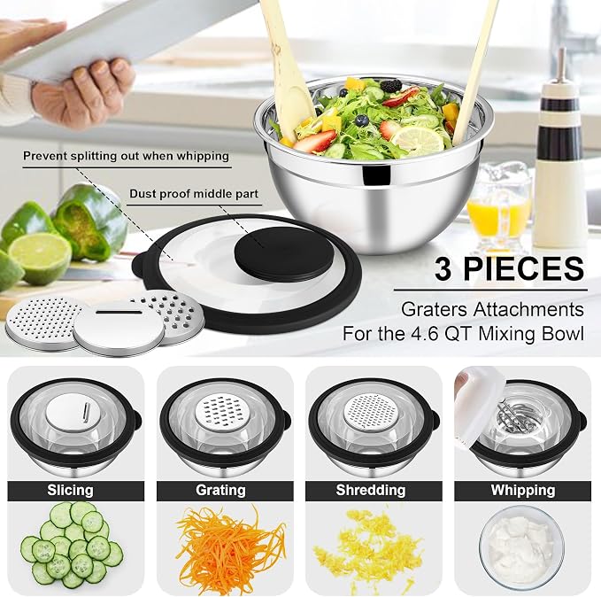 E-far Mixing Bowls Set of 5, Stainless Steel Salad Mixing Bowl - Image 3