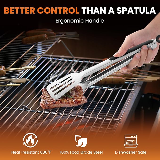 Kitchen Tongs for Cooking, Stainless Steel Spatula Tongs Locking Metal Tongs - Image 2