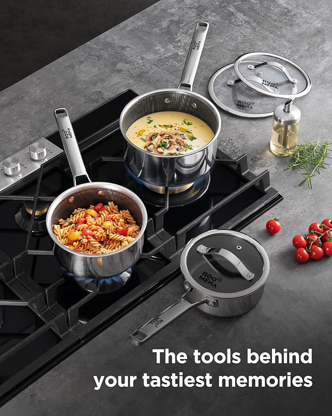 Nonstick Sauce Pan with Lid, Non-Toxic Tri-Ply Hybrid Ceramic Saucepan - Image 3