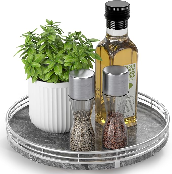 Gray Marble Lazy Susan Turntable by AMH