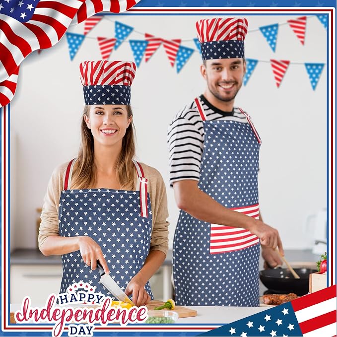 SATINIOR USA 4th of July Flag Kitchen Chef Hat Adjustable Apron 250th - Image 5