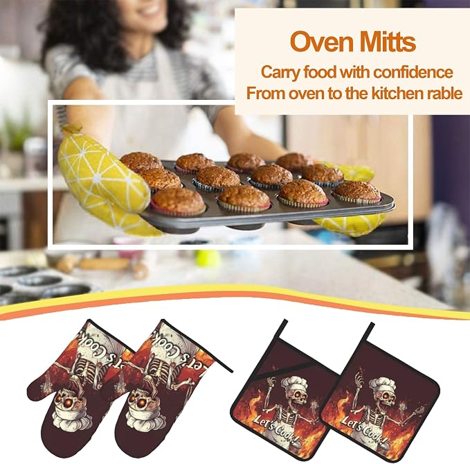 Funny Skull Oven Mitts with Matching Potholders - Image 7