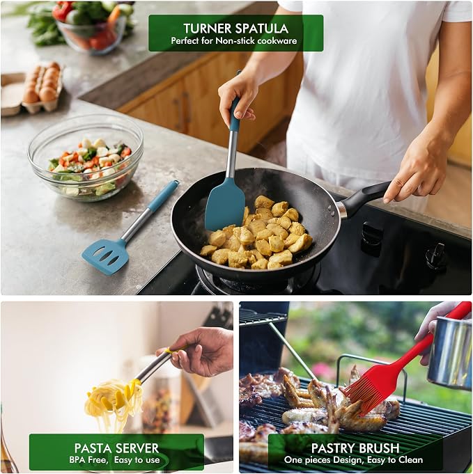 HOTEC 446°F Heat Resistant Silicone Kitchen Utensils, Cooking Utensil Set - Image 3