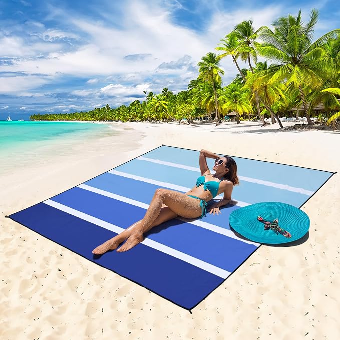 WIWIGO Beach Blanket Waterproof Sandproof Beach Mat 79" X 83"/10'x9'for 2-8 - Image 5