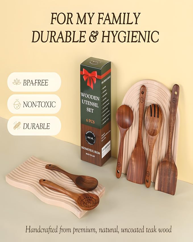 6-Piece Natural Teak Wood Utensil Set - Image 5