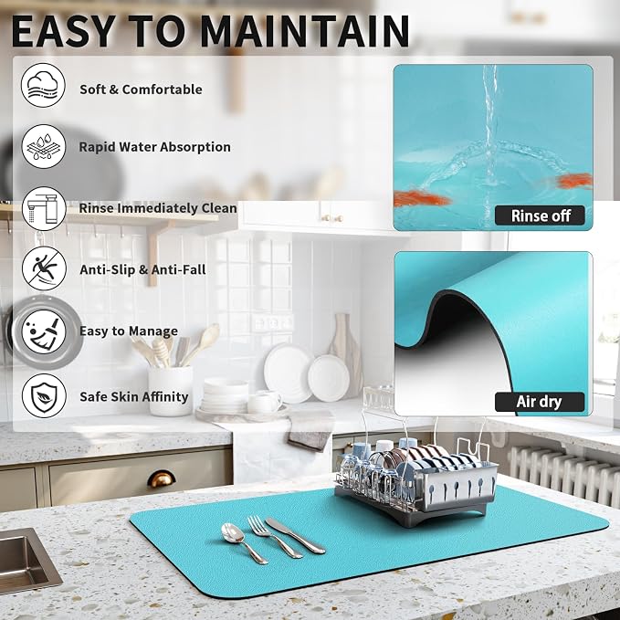 HotLive Dish Drying Mat for Kitchen Counter, Heat Resistant Drainer Mats - Image 4