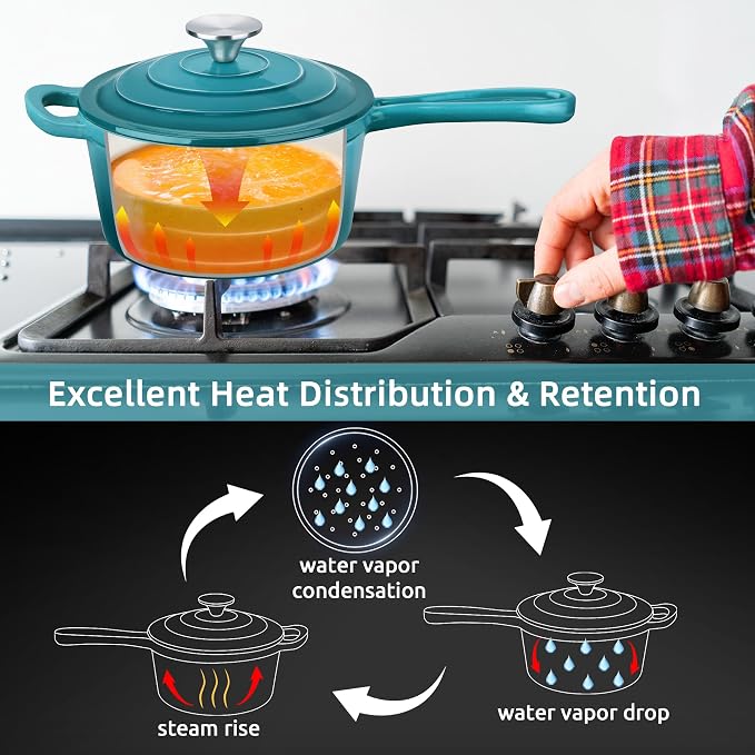 HaSteeL 3 QT Cast Iron Saucepan, Enamel dutch oven - Image 6