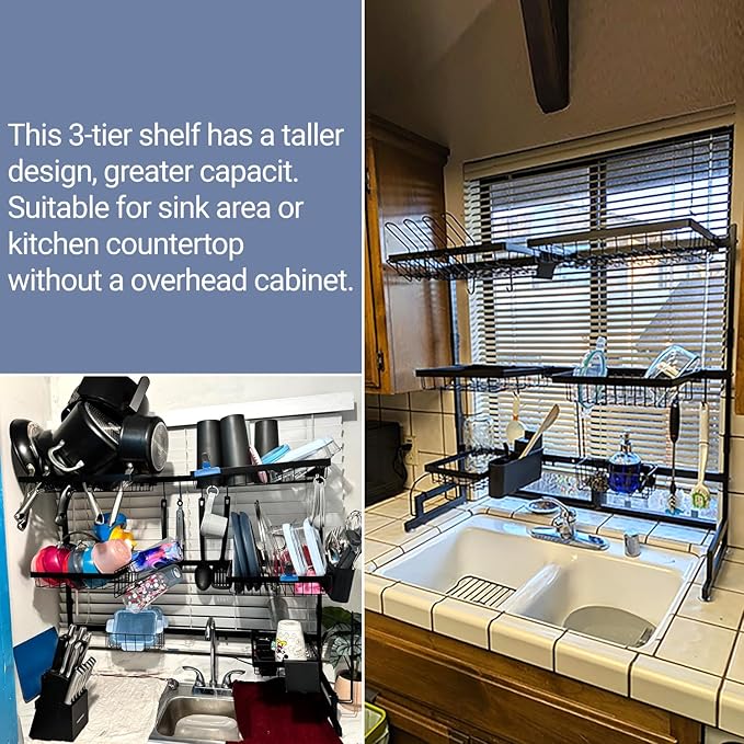 ADBIU Over The Sink Dish Drying Rack Snap-On Design 2 Tier Large Dish Rack - Image 3