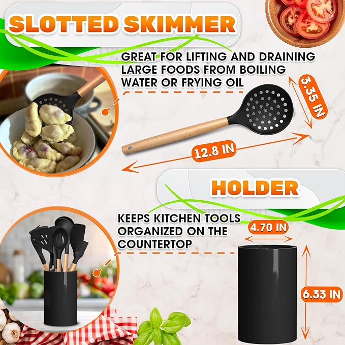 14 PCs Black Silicone Cooking Utensils Set - Image 5