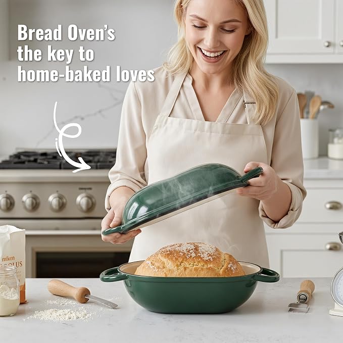 2 QT Oval Dutch Oven for Bread Baking, Enamelled Cast Iron Bread Oven for - Image 2