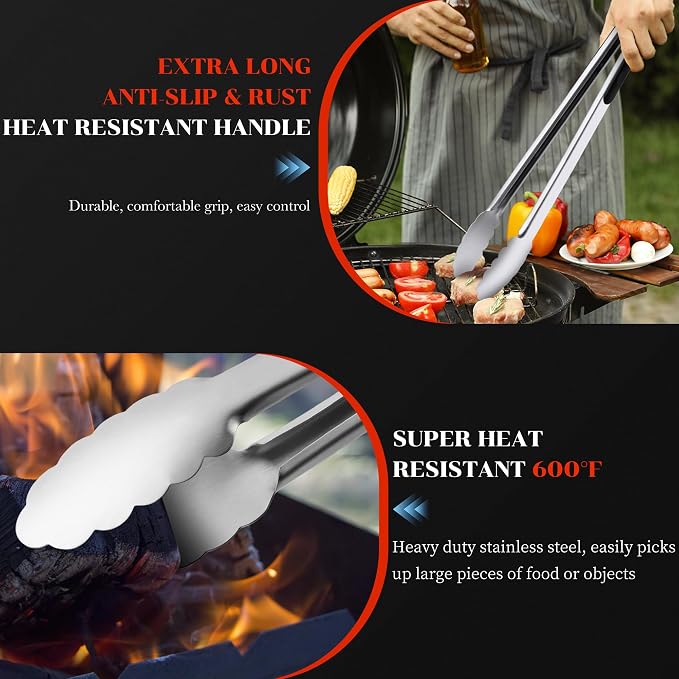 Grilling Tongs - 17 Inch Extra Long Metal Tongs, Heat Resistant Stainless Steel - Image 3