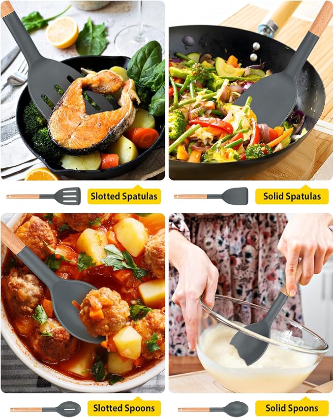 Pack of 4 Silicone Cooking Utensils Set, Non Stick Solid Spatulas and Heat - Image 5