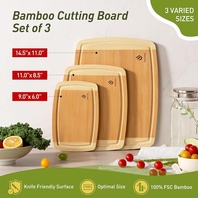 Bamboo Cutting Board Set Non Slip Feet Over Sink Tablas Para Picar Cocina Tabua - Image 3