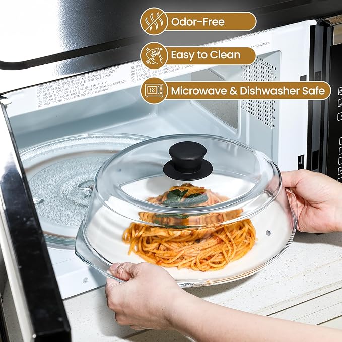 2 in 1, Tall Glass Microwave Splatter Cover - Image 5