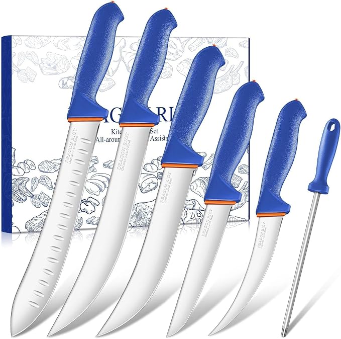 DRAGON RIOT 6 Pcs Butcher Knives Set, Meat Processing Knife Set by DRAGONRIOT