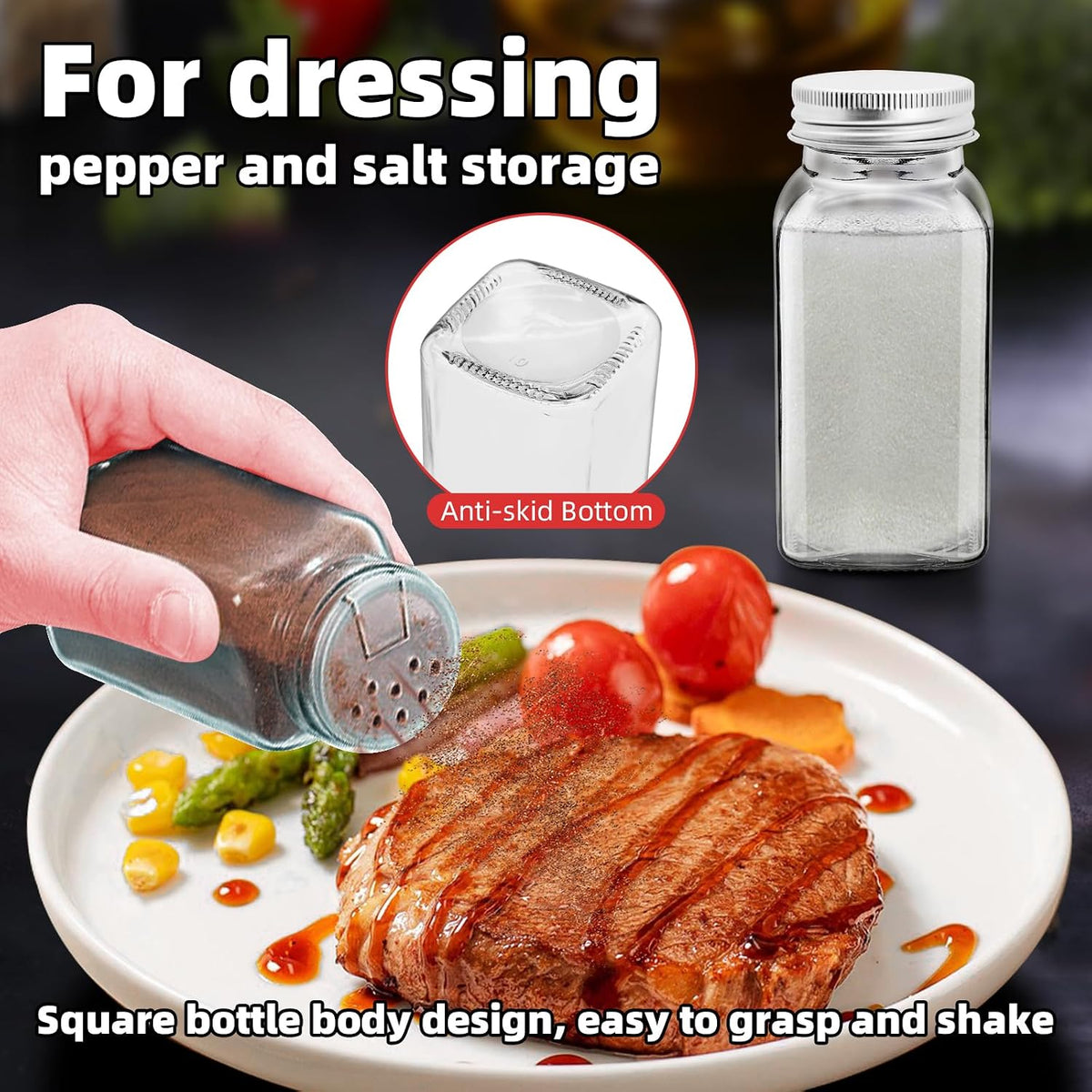 6Pcs 6oz Glass Spice Jars silver iron Lids with Shaker Lids, Spice