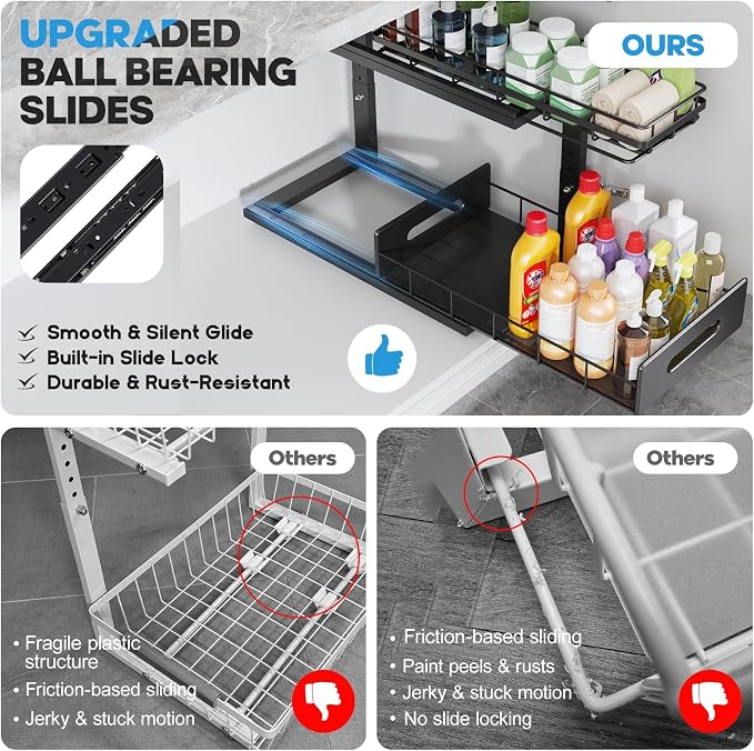 Under Sink Organizer Upgrade To Professional Rails, 2-Tier Dual Pull Out - Image 3