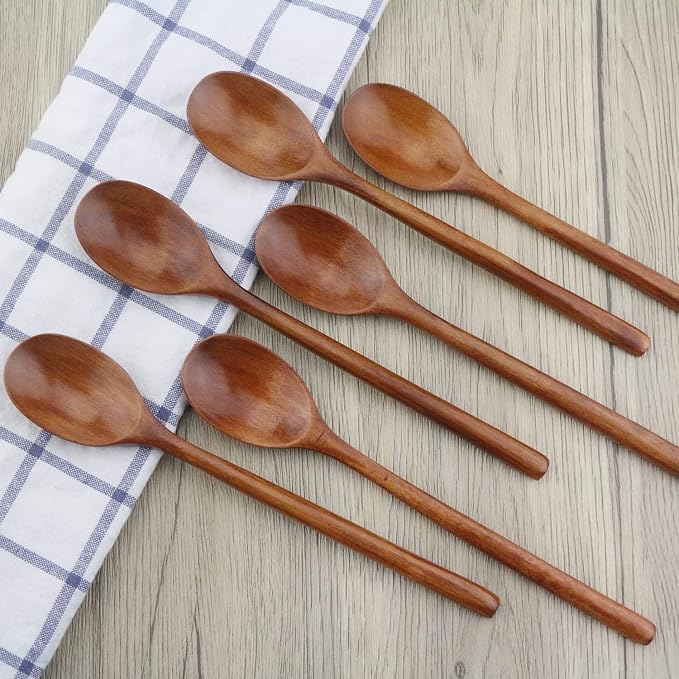 ADLORYEA Wooden Spoons, 6 Pieces 9 Inch Wood Soup Spoons - Image 2