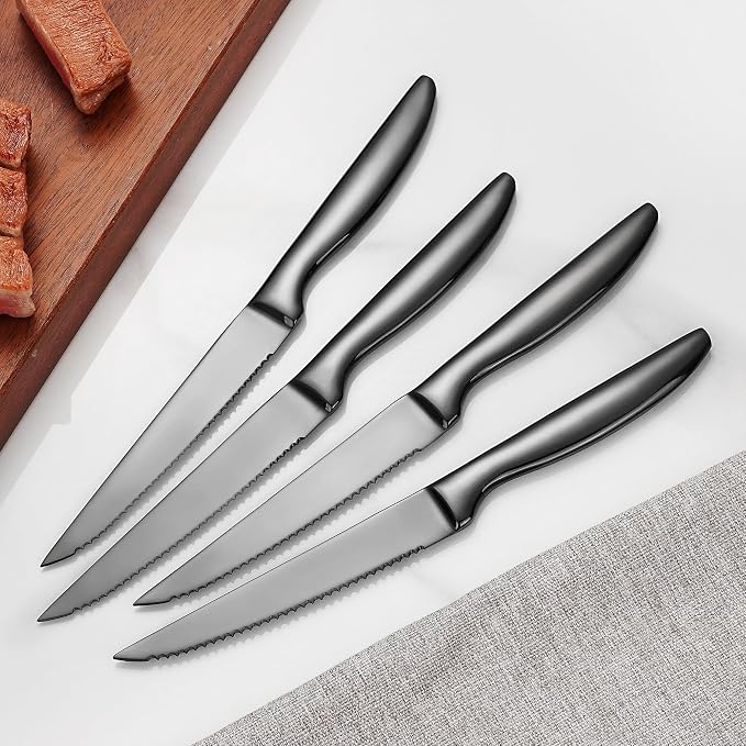 SuperCook Black Steak Knives of 12, High End Stainless Steel Steak Knives Set - Image 6