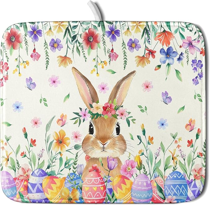 Giwawa Easter Rabbit Dish Drying Mat Spring Flower Dish Drainer Rack Mats 16x18 by Giwawa
