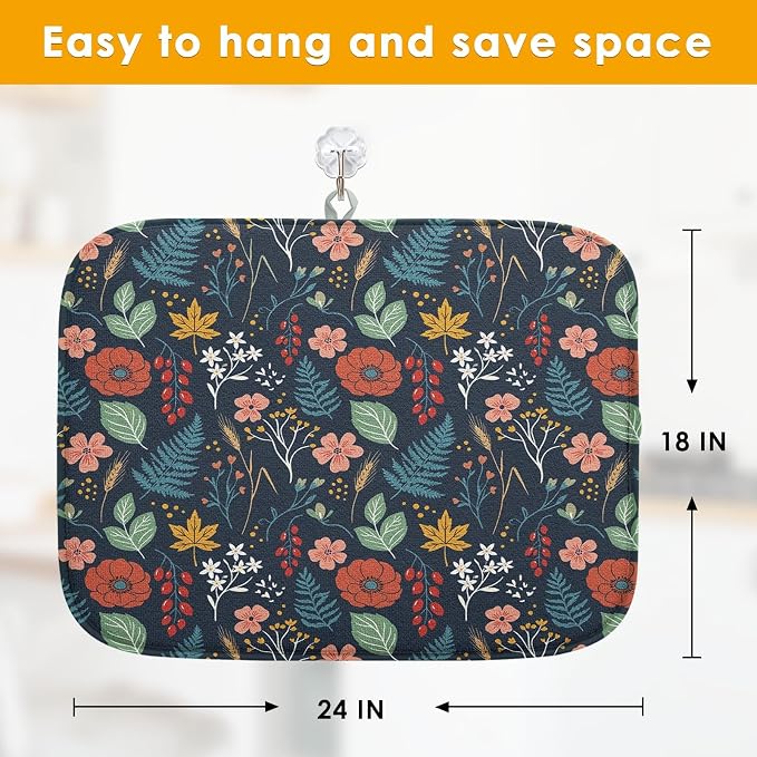 Sanwarm Absorbent Dish Drying Mat, All Lace Colorful Flowers Ornaments - Image 2