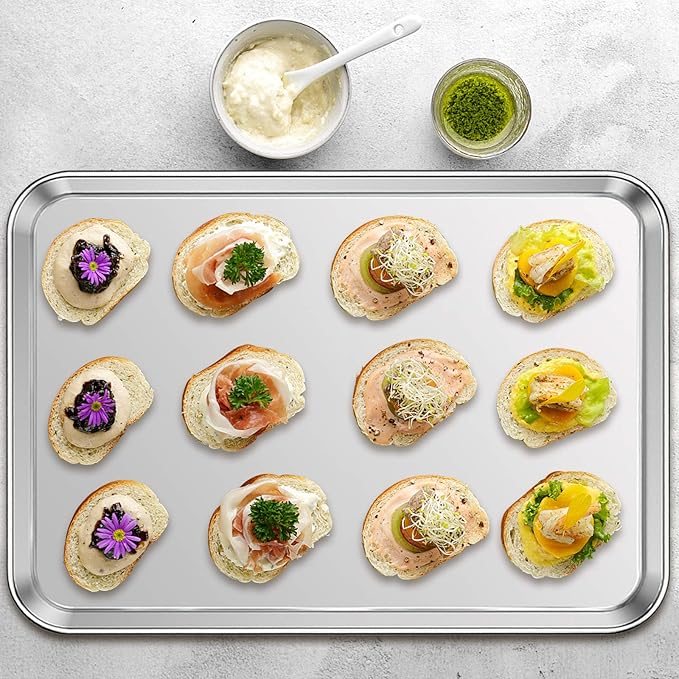Stainless Steel Baking Sheet Set of 2, Deedro Cookie Sheet Metal Baking Pan - Image 7