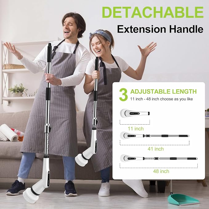 Dreazu Electric Spin Scrubber, 12-in-1 Shower Scrubber & Retractable Long Handle - Image 2