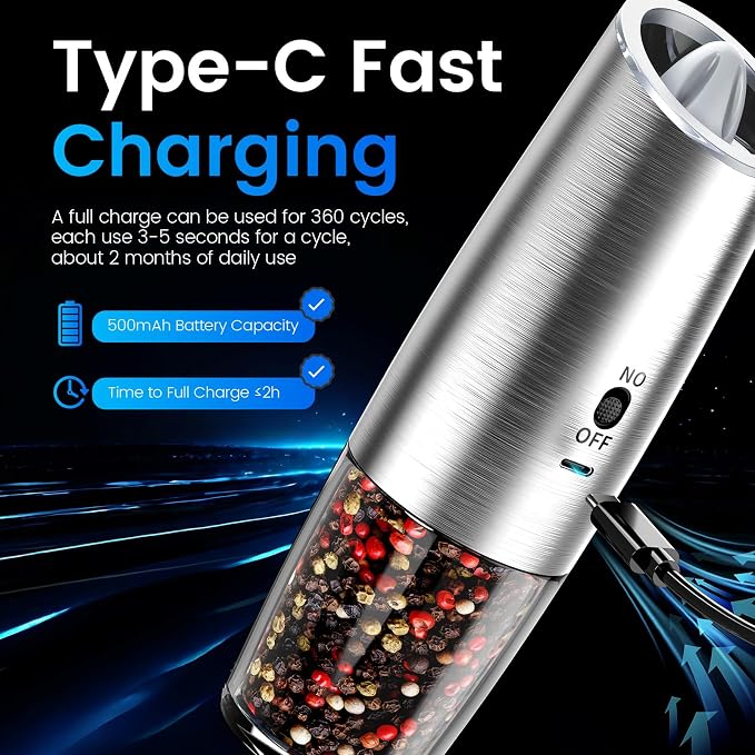 MealHelper Rechargeable Gravity Electric Salt and Pepper Grinder Set - Image 5