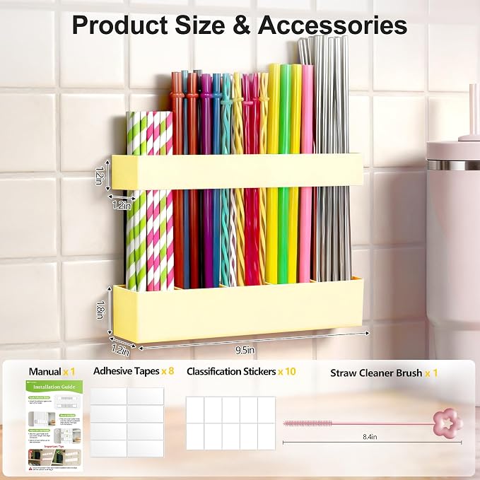 Straw Holder for Cabinet Door, 9.6” Adjustable Two-Part Large Acrylic Straws - Image 8