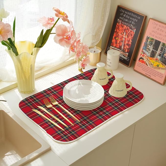 Christmas Dish Drying Mat 18 x 24 inch Red Buffalo Plaid Decorative Drying Mats - Image 7