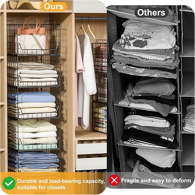 Jakyitvi 5-Tier Stackable Closet Organizer Shelf – Foldable Metal Storage Bins - Image 5