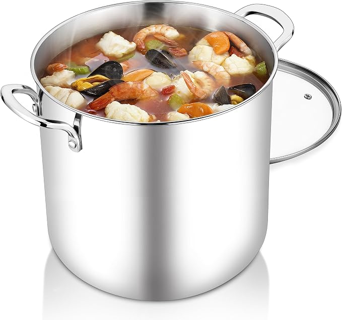 TeamFar 12 Quart Stock Pot, 18/10 Stainless Steel Large Cooking Soup Pot by TeamFar
