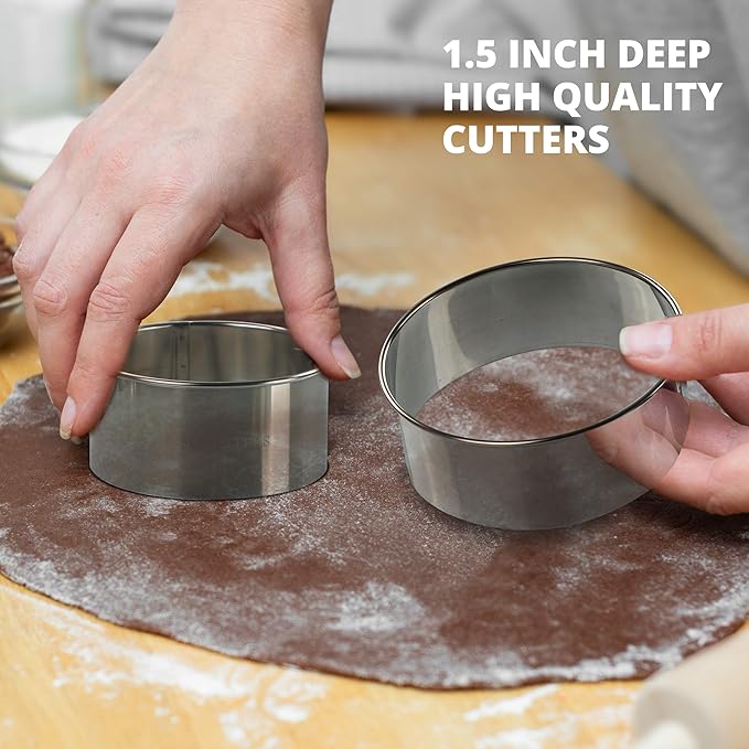 Cookie Cutter Set, Measuring 2'', Round Metal Baking Rings - Image 4