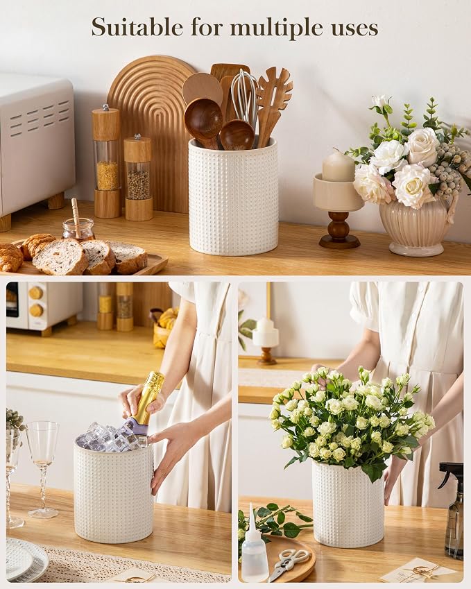 MALACASA LYDIA Ceramic Utensil Holders, 7.3"+5.5" Kitchen Utensil Crock Set - Image 5